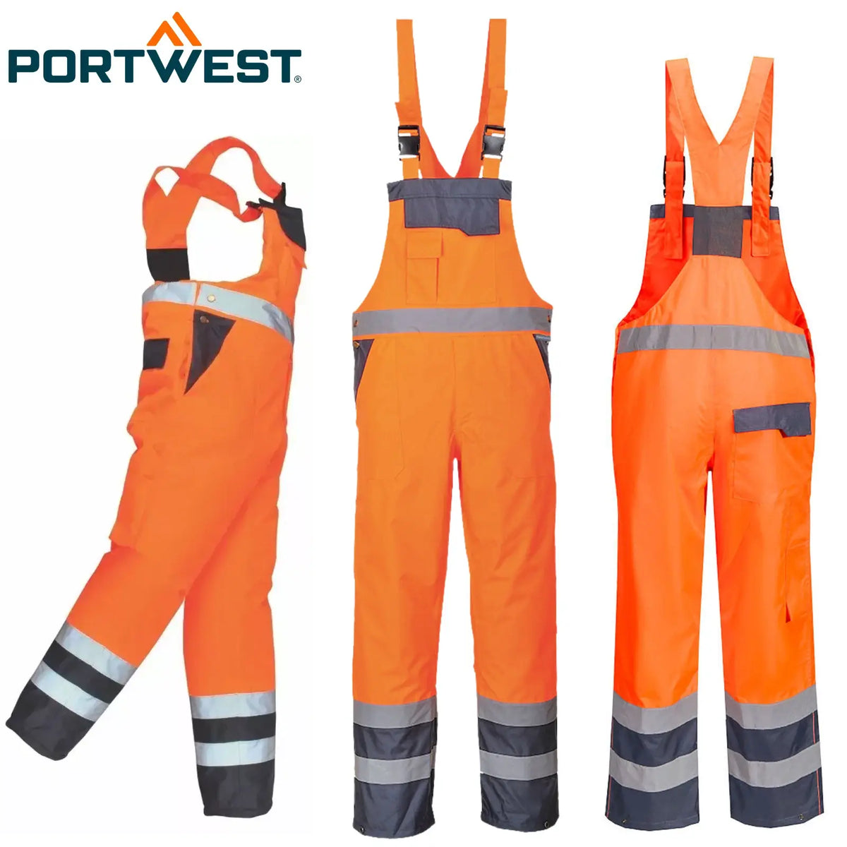 Portwest - Hi-Vis Breathable Contrast Rain Bib and Brace.