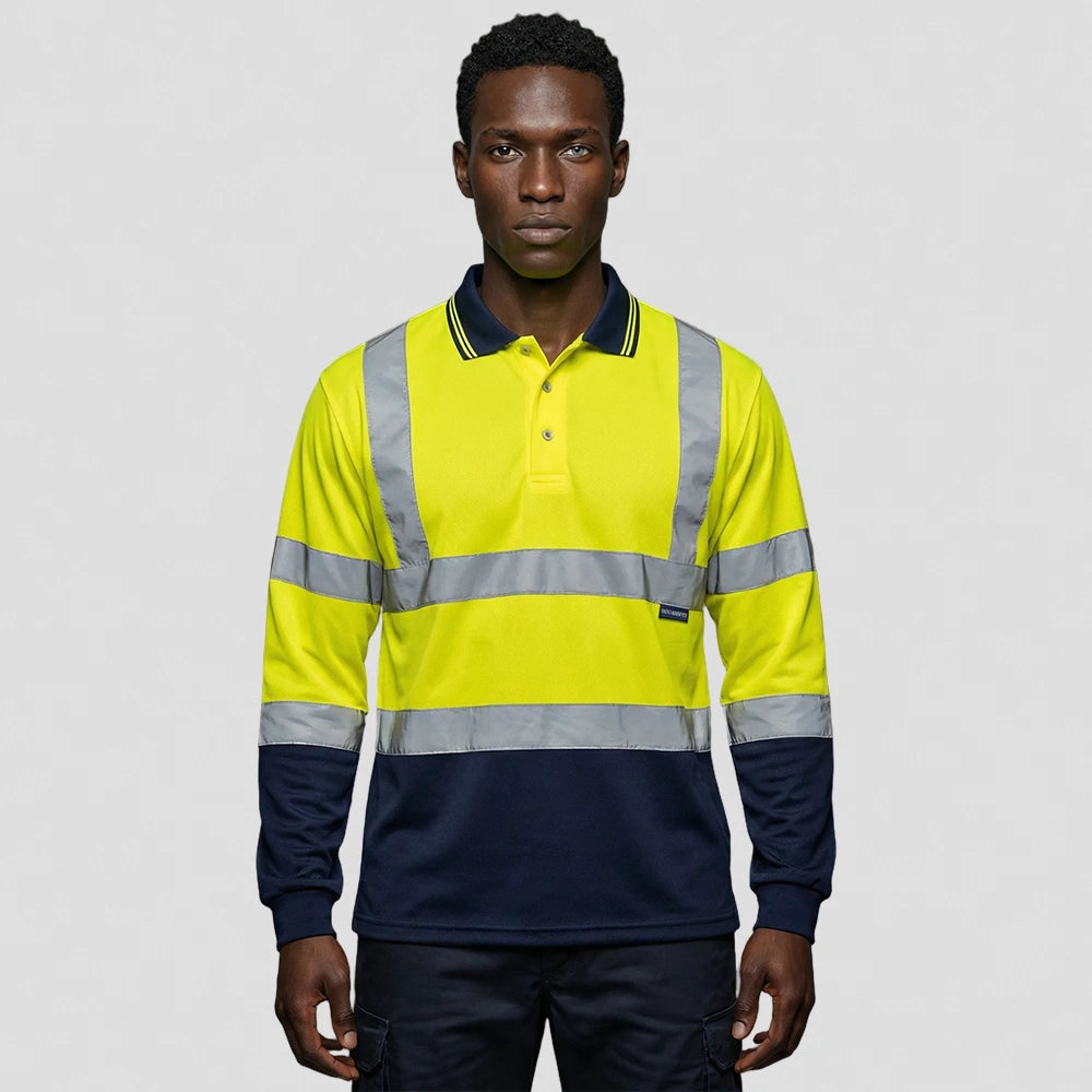 model wearing Hi-Vis Contrast Polo Shirt L/S