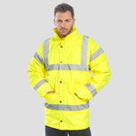 Model wearing the Portwest Hi-Vis Traffic Jacket S460 in Yellow.