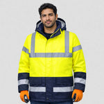 model wearing Hi-Vis Contrast Winter Traffic Jacket in yellow/navy