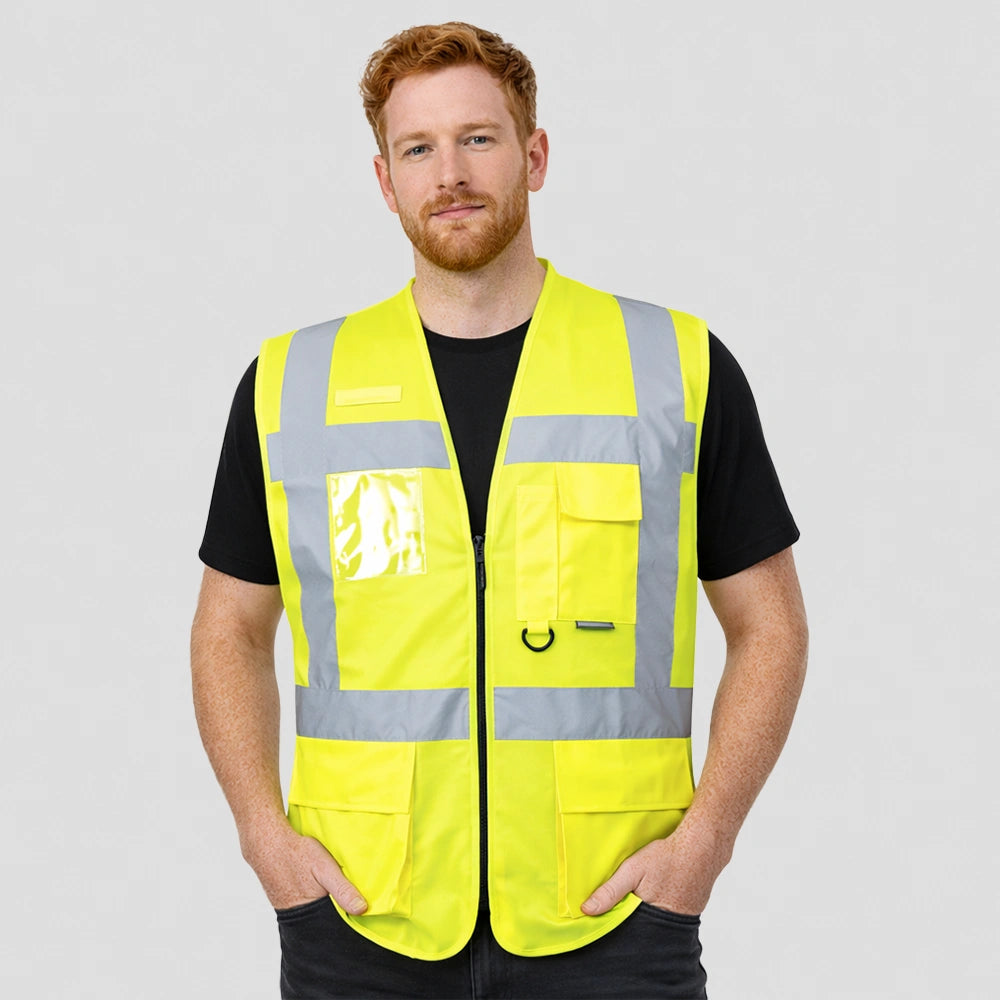 model wearing Portwest - Berlin Hi-Vis Executive Vest in yellow