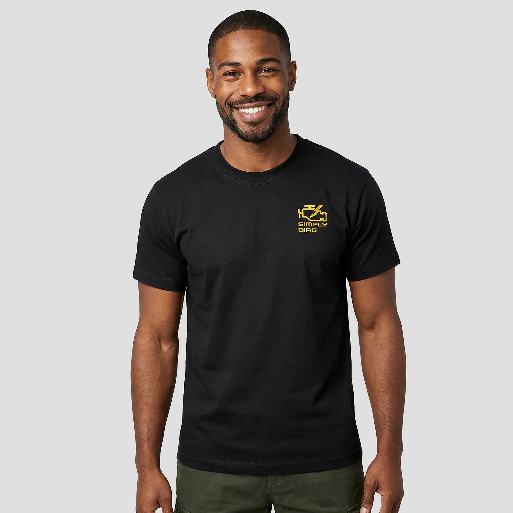 Model wearing the SimplyDiag Network Embroidered T-Shirt