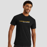 Model wearing the SimplyDiag Network Printed T-shirt in Black