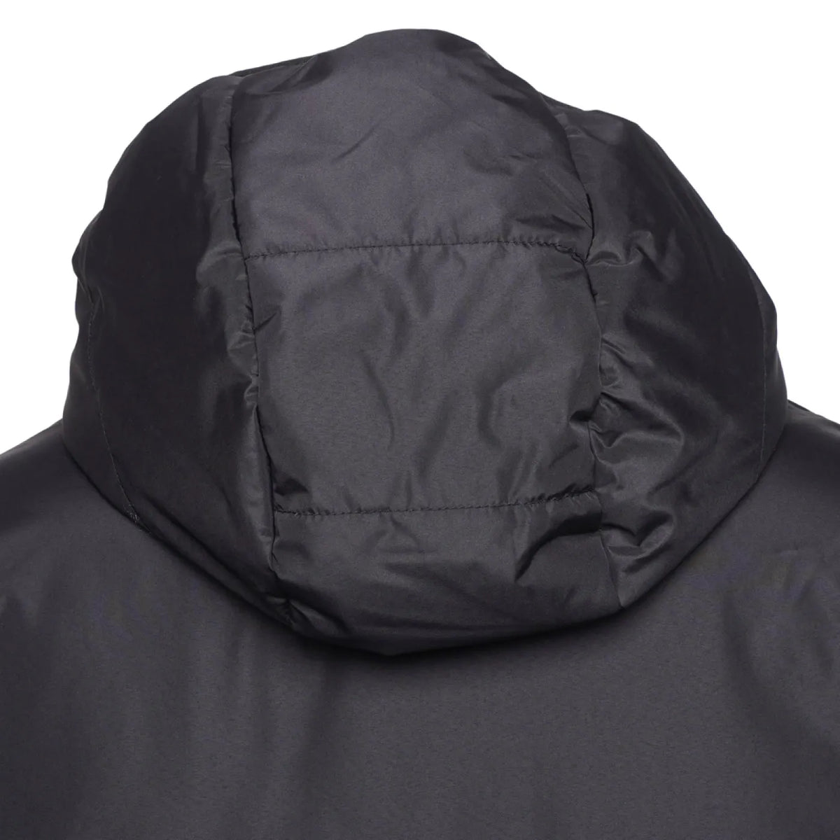 Close-up hood view of the Surridge Sport Long Padded Bench Coat in Black.