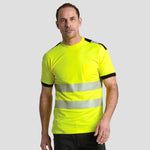 Model wearing the PW3 Hi-Vis Cotton Comfort T-Shirt S/S in Yellow.