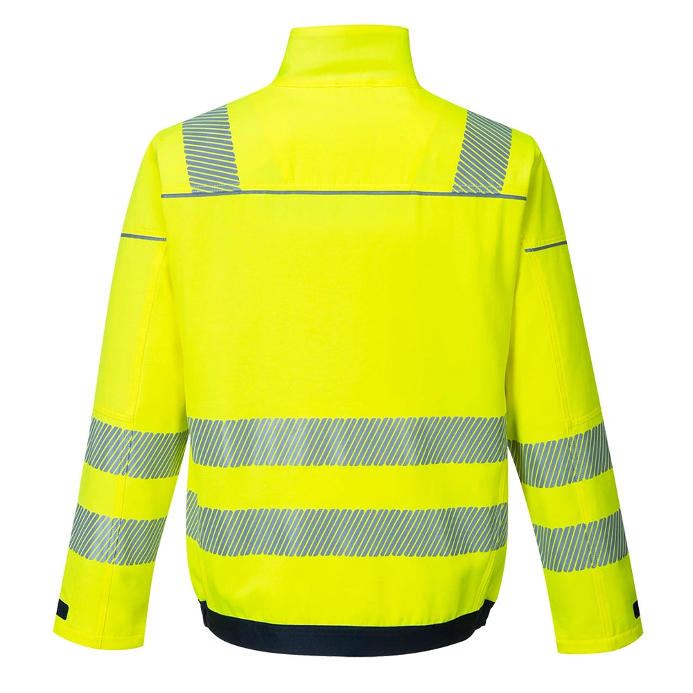 back view of PW3 Hi-Vis Work Jacket yellow navy