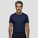 model wearing navy Luxury Cotton T-Shirt