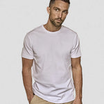 model wearing white Tee Jays T520 Interlock T-Shirt