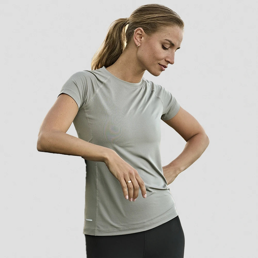 model wearing cement Tee Jays T7021 Ladies CoolDry™ Performance T-Shirt