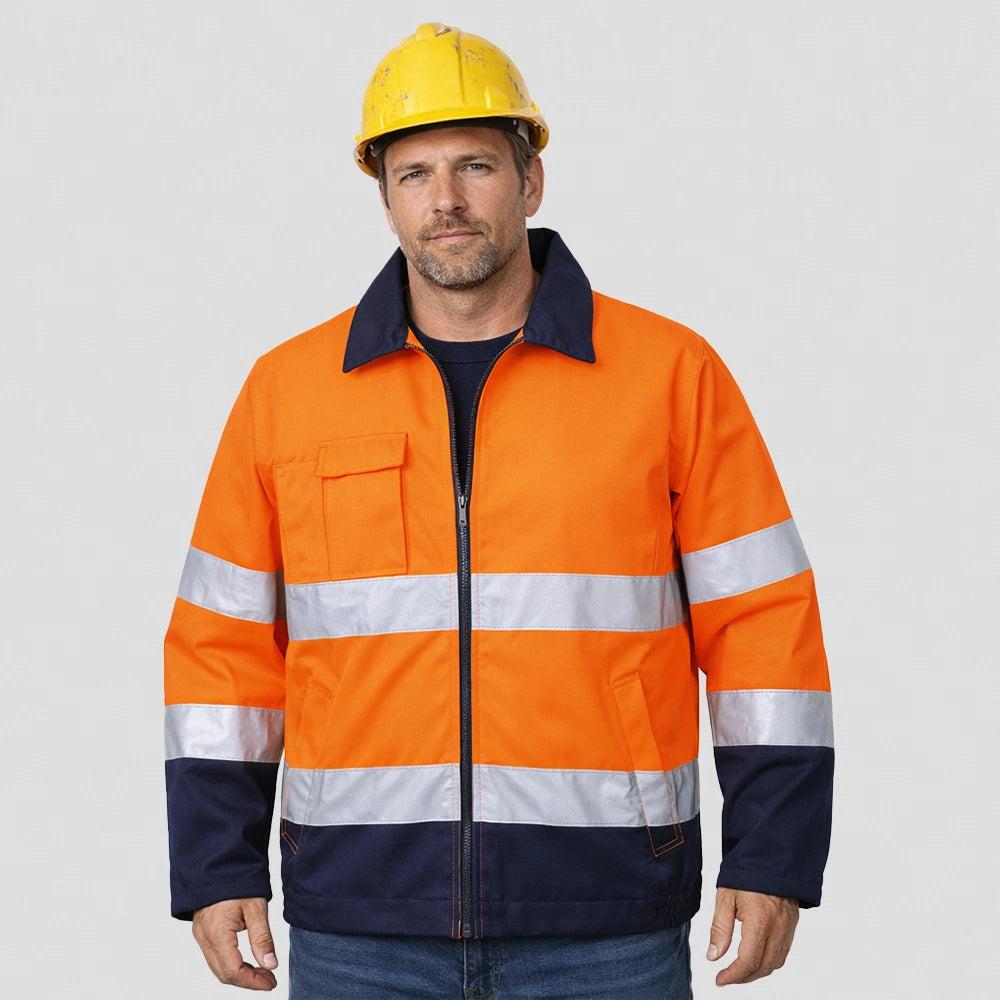model wearing Madrid Hi-Vis Contrast Bomber Jacket