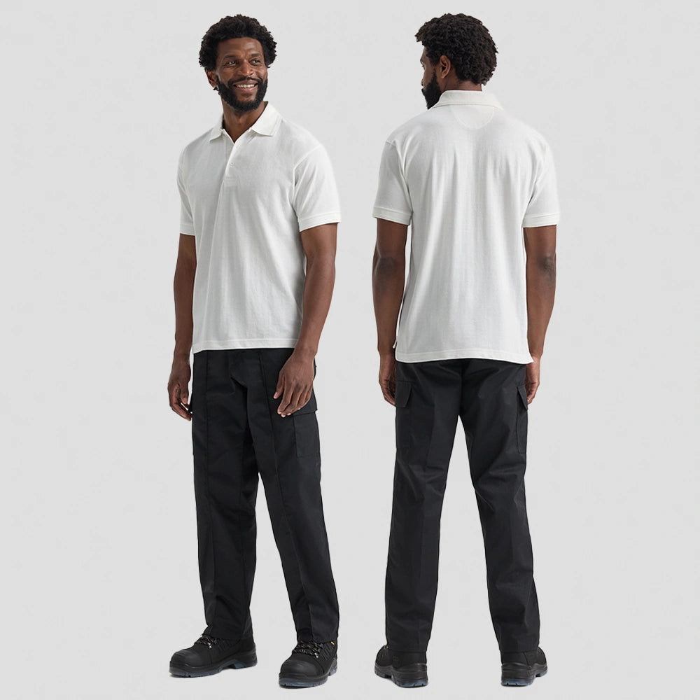 full front and back view of model wearing Heavyweight Cotton Poloshirt UC104