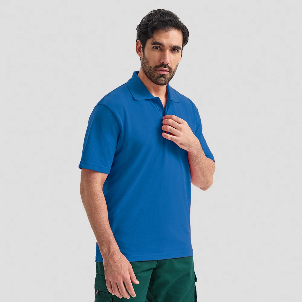 model wearing Active Polo Shirt - Corporate Colours UC105 in royal
