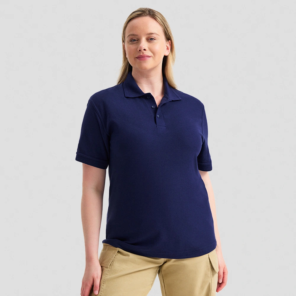 model wearing Deluxe Poloshirt UC108 on French navy