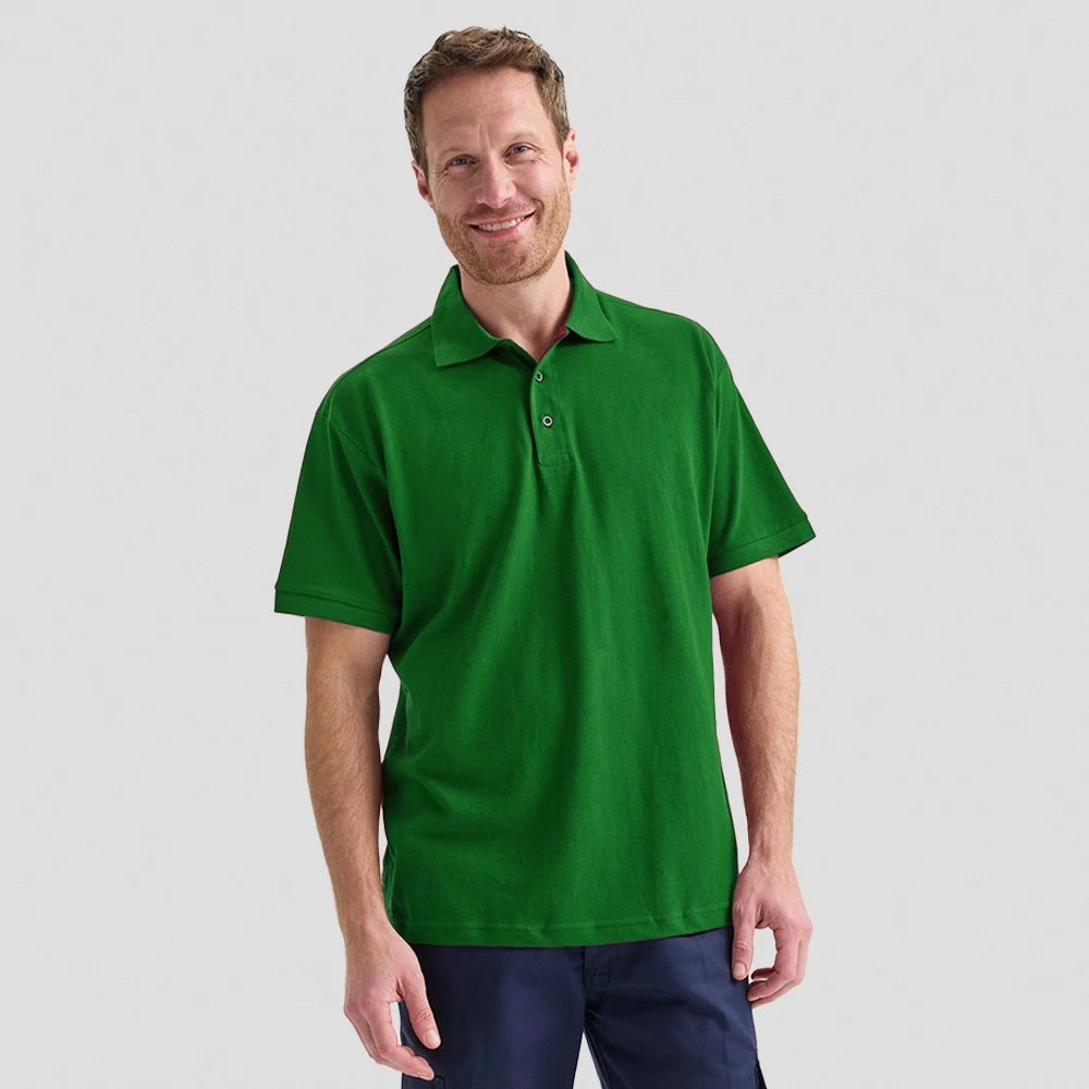 model wearing Mens Active Cotton Poloshirt (Colours) UC114 in kelly green 