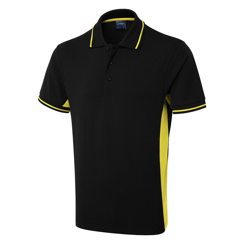 Uneek Two Tone Polo Shirt UC117 black yellow