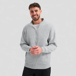model wearing Uneek Deluxe Unisex Sweat Jacket UC212 heather grey