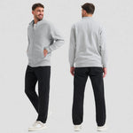 full front and back views of model wearing Uneek Deluxe Unisex Sweat Jacket UC212