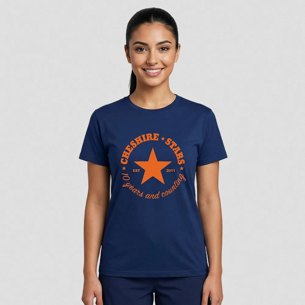 model wearing Cheshire Stars Retro T-Shirt - Adult