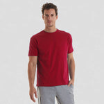 male model wearing Classic T-shirt (Red, Orange, Yellow) UC301 in red