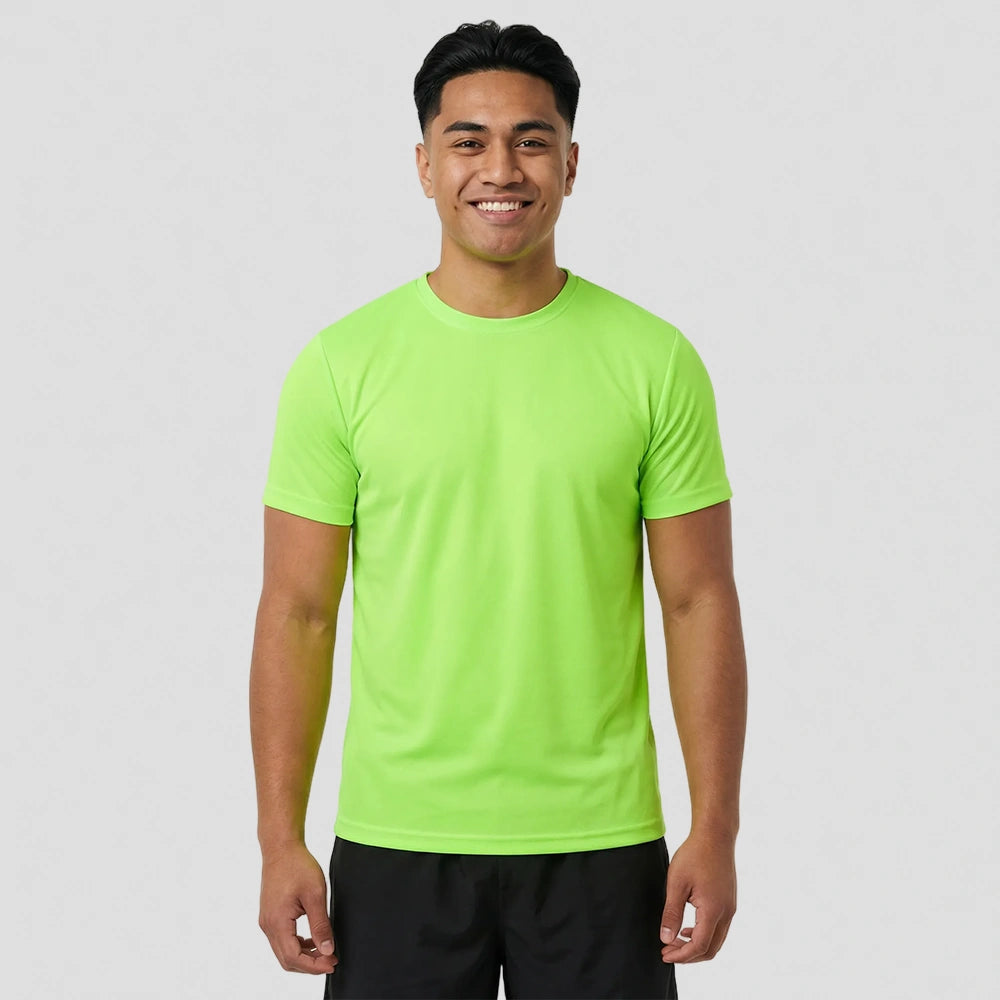 model wearing electric green Mens Ultra Cool T Shirt UC315