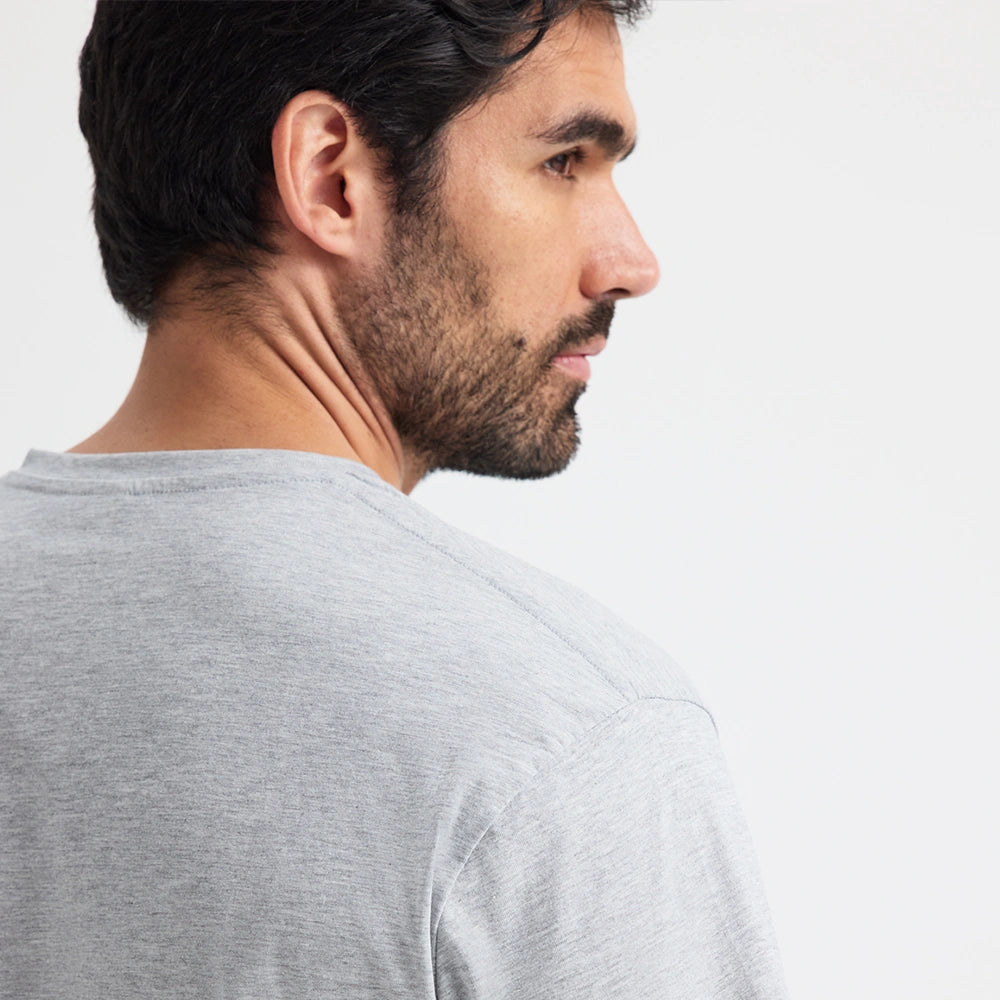 close up back view of model wearing Uneek Classic V Neck T-shirt UC317