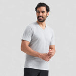 model in heather grey Uneek Classic V Neck T-shirt UC317