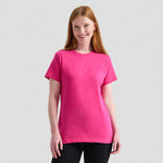 front view of model wearing Uneek Ladies Classic T-Shirt UC318 in hot pink 