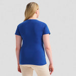 back view of model wearing Uneek Ladies Classic V-Neck T-Shirt UC319