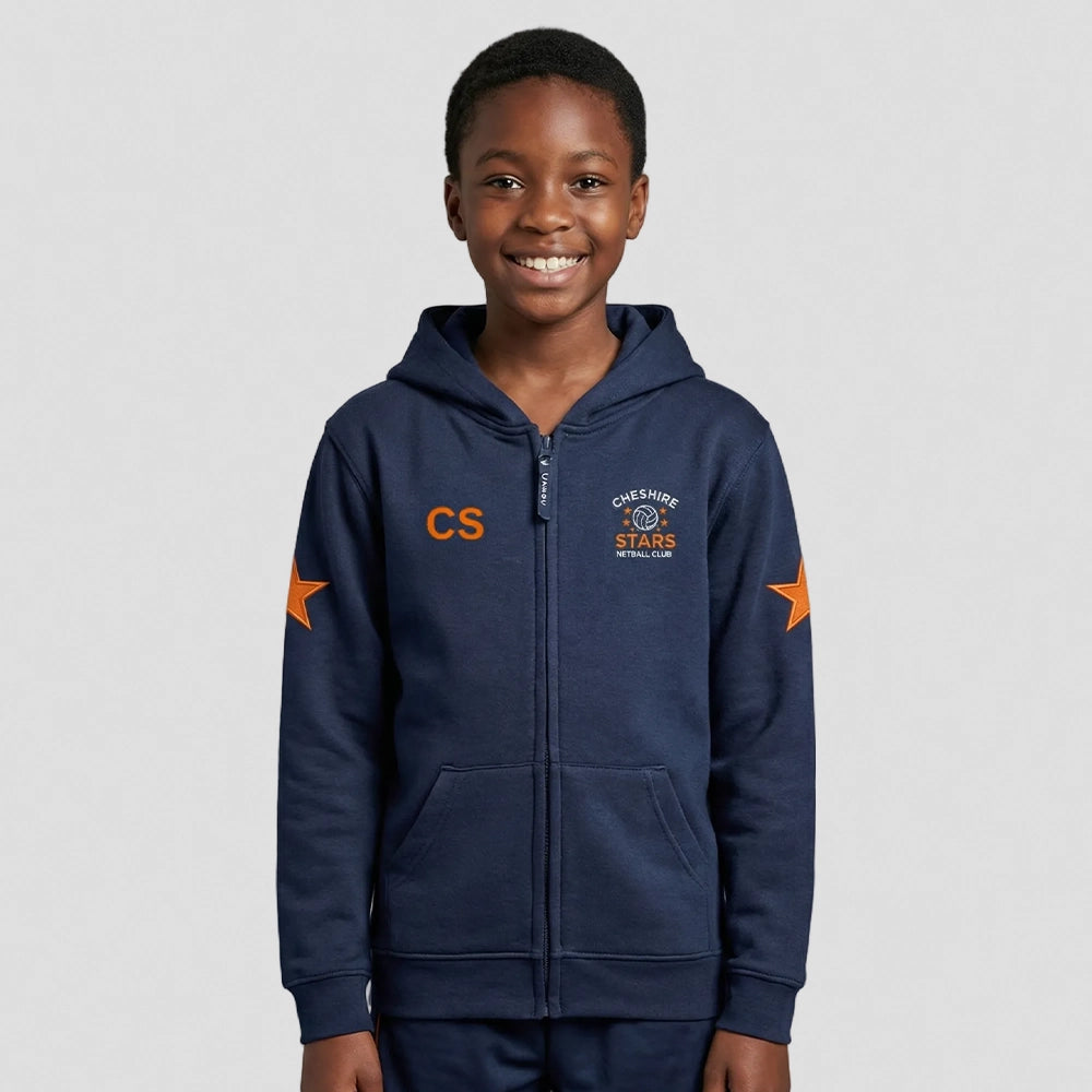 model wearing Cheshire Stars Netball Club Zoodie – Junior