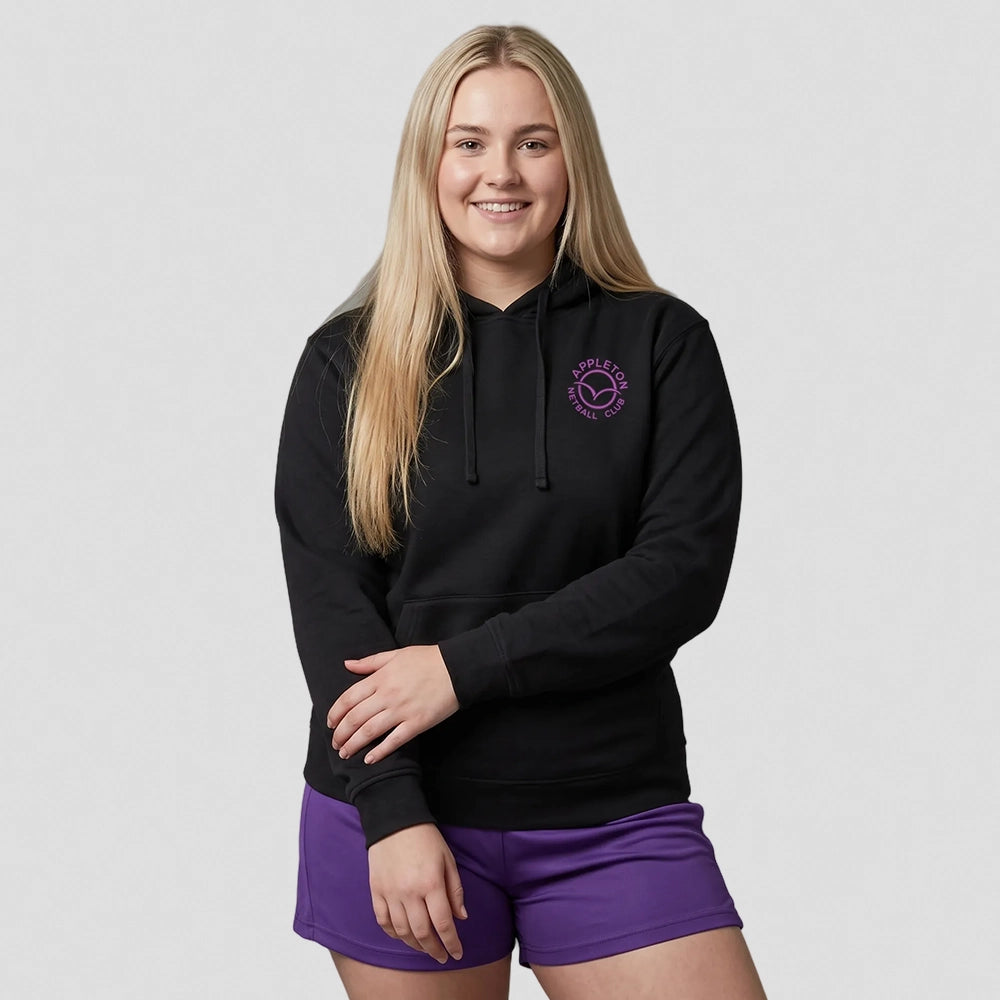 model wearing Appleton Netball Club Coaches Hoodie