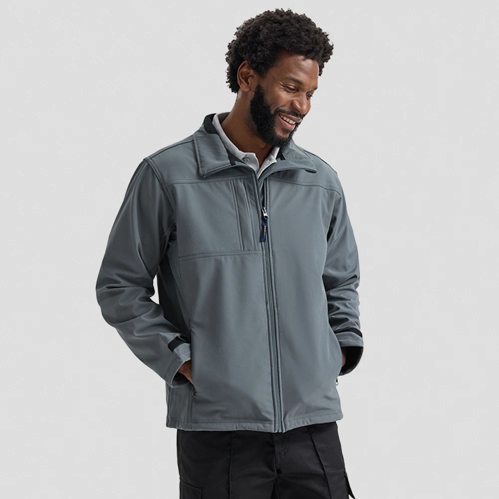 model wearing Deluxe Full Zip Soft Shell Jacket UC611