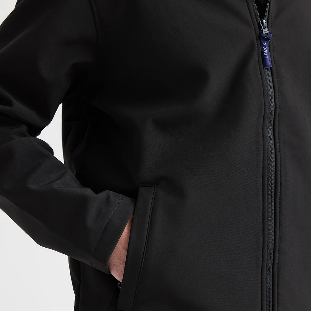 close up zip and pocket detail on Classic Full Zip Soft Shell Jacket UC612