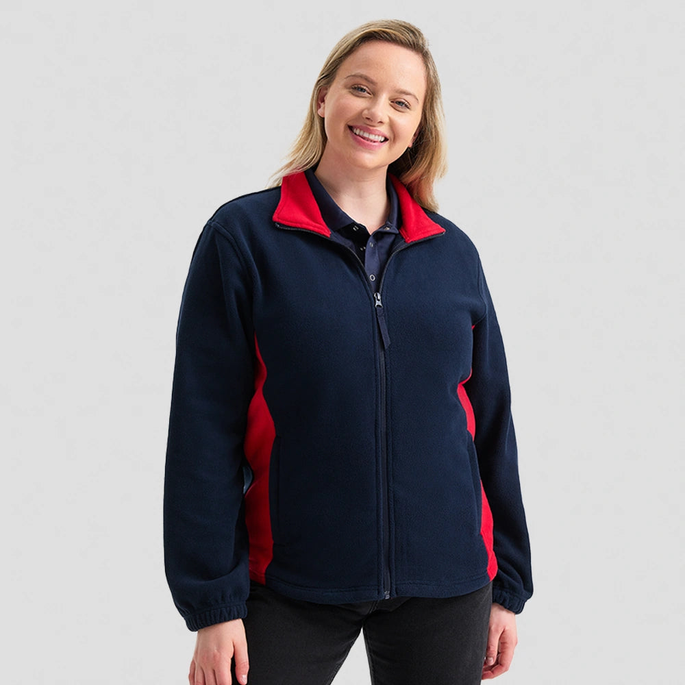 model wearing Two Tone Full Zip Fleece Jacket UC617