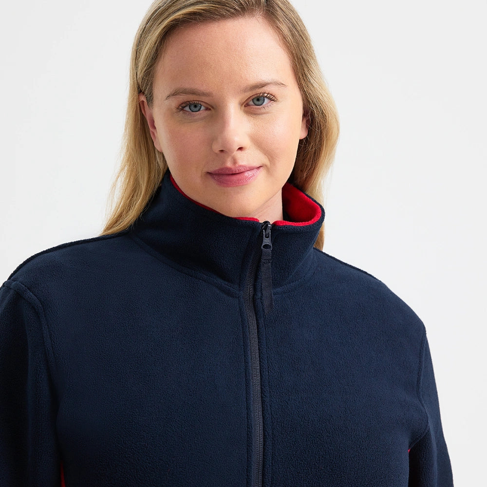 close up image of model wearing Two Tone Full Zip Fleece Jacket UC617