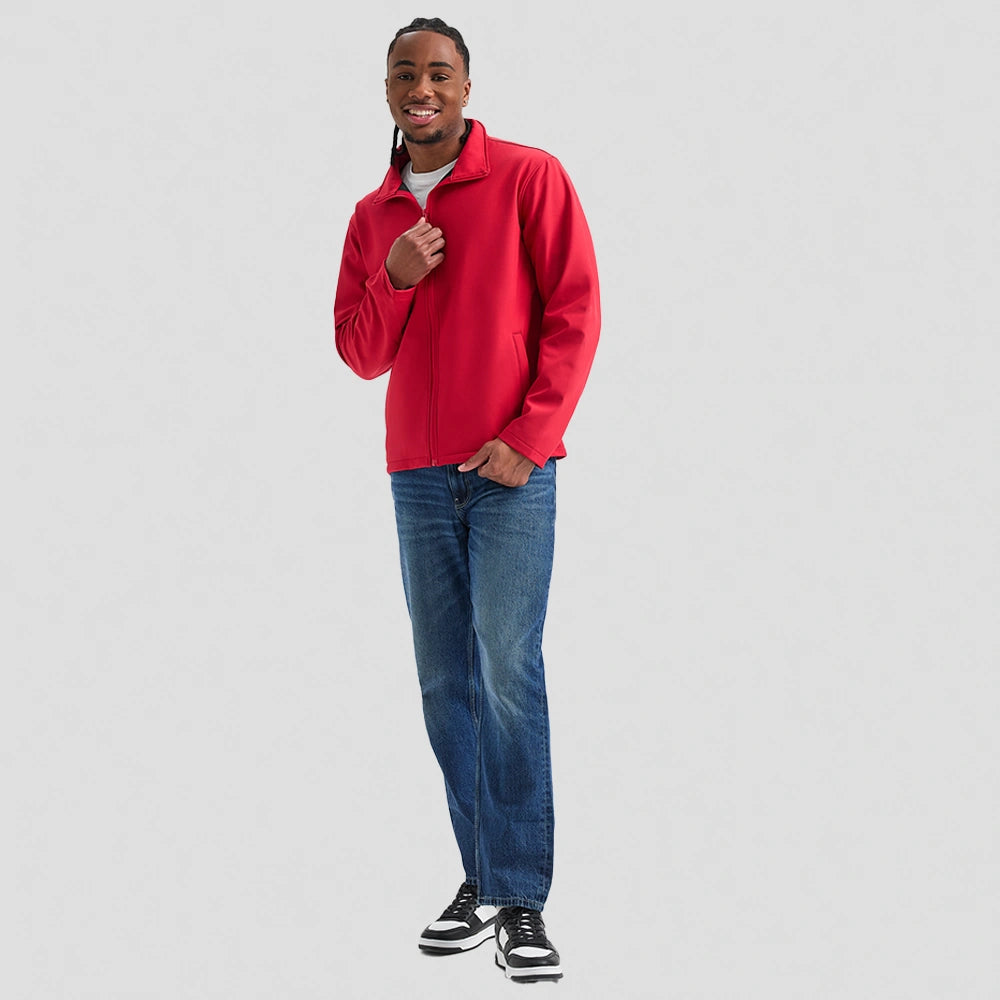 full front view of model wearing The UX Printable Soft Shell Jacket UX10