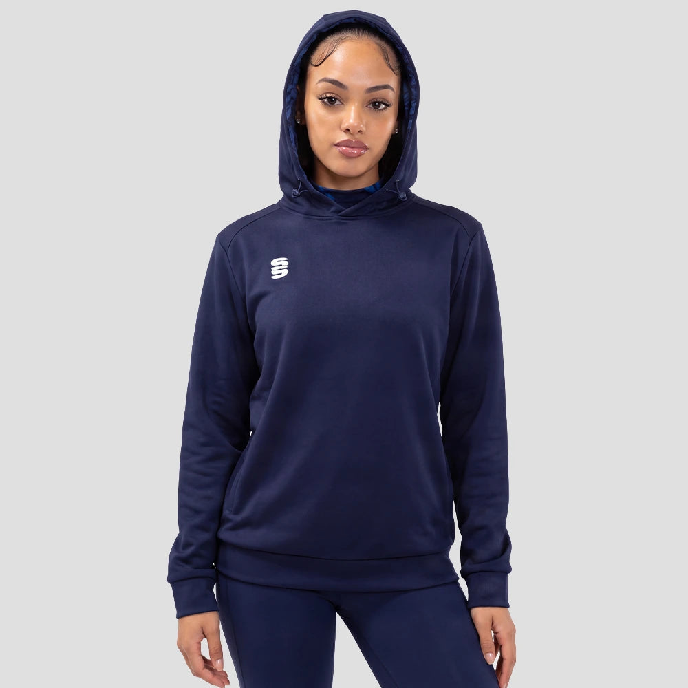 Model wearing the Surridge Sport VOLT hoodie in Navy.