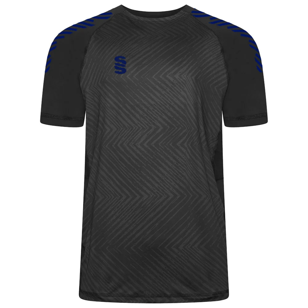Surridge Sport Volt T-Shirt Female in Black with Navy SS logo and Diagonal Trim.