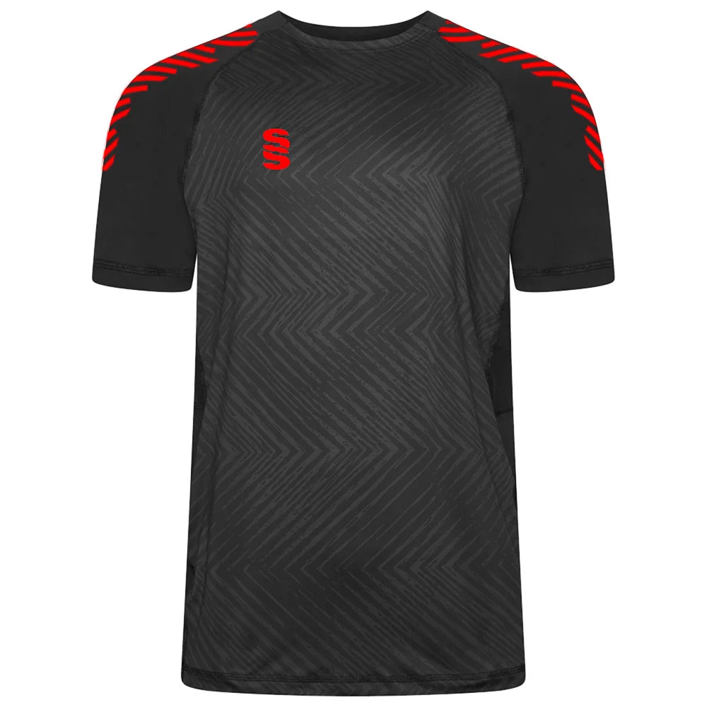 Surridge Sport Volt T-Shirt Female in Black with Red Diagonal Trim.