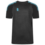 Surridge Sport Volt T-Shirt in Black with Sky Diagonal Trim.
