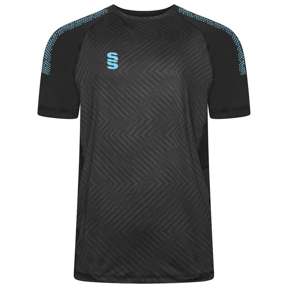 Surridge Sport Volt T-Shirt in Black with Sky Dots Trim and Sky SS logo.