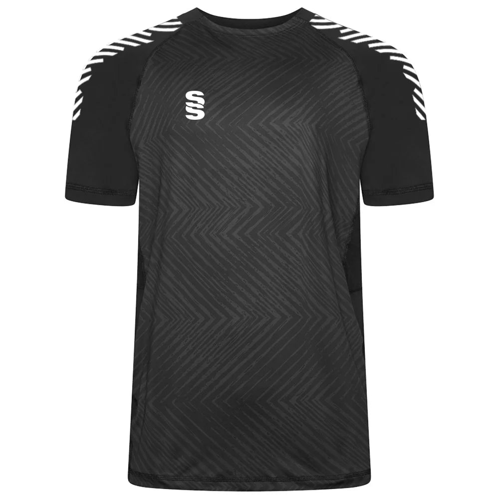 Surridge Sport Volt T-Shirt Female in Black with White Diagonal Trim.