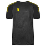 Surridge Sport Volt T-Shirt in Black with Yellow Dots Trim and SS logo.