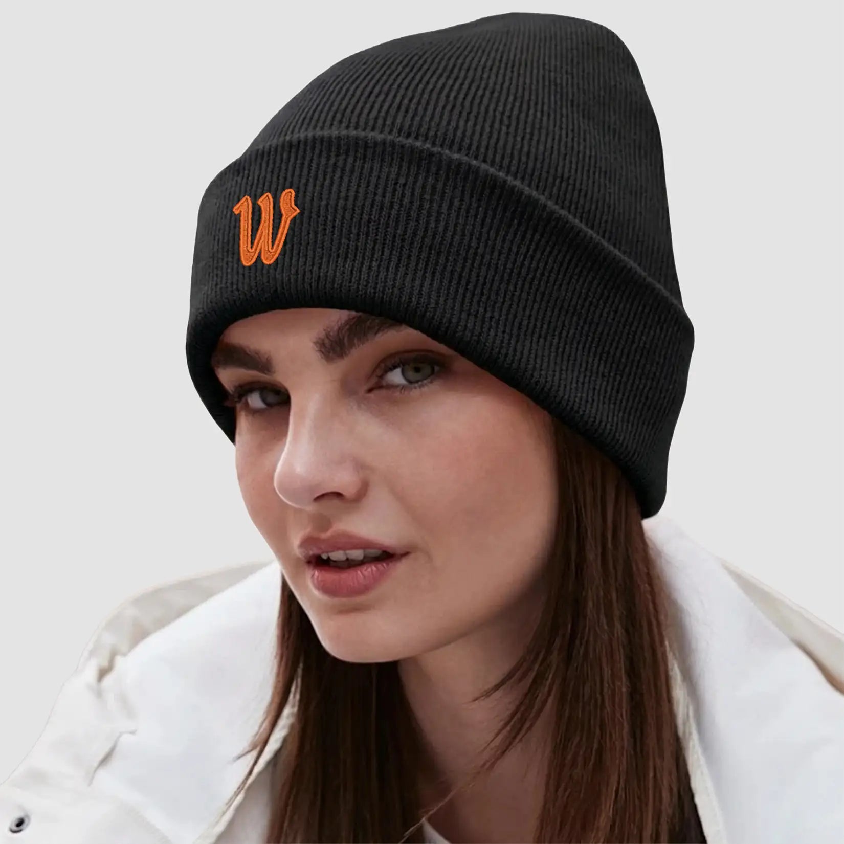 Model wearing the Winsford ASC Cuffed Beanie (Black) BB45