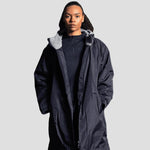 Model wearing the Stuart Surridge Fleece Robe Jacket - Navy.