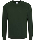 AWDis Academy Senior Raglan Sweatshirt in a solid burgundy color with long sleeves and a crew neck design.