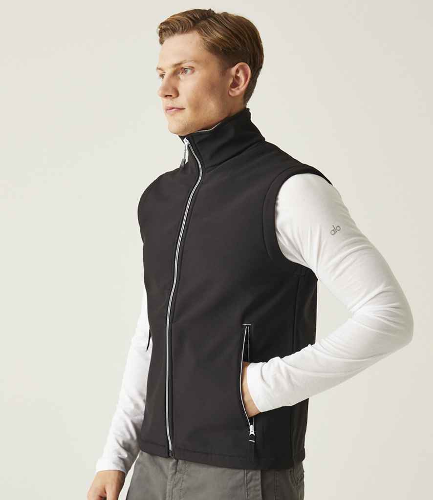 black Regatta RG372 (TRA925) Ascender Two Layer Soft Shell Bodywarmer worn by model