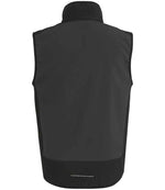 Rear view of RG385 Regatta E-Volve Unisex Two Layer Soft Shell Bodywarmer in Ash / Black
