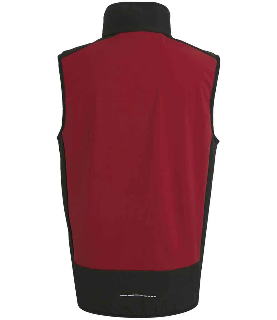 Rear view of Regatta E-Volve Unisex Two Layer Soft Shell Bodywarmer in Strong Red/Black