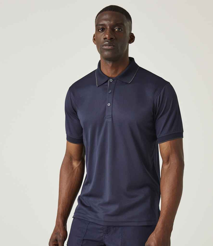 Model wearing the Regatta Navigate Polo Shirt in Navy / Grey